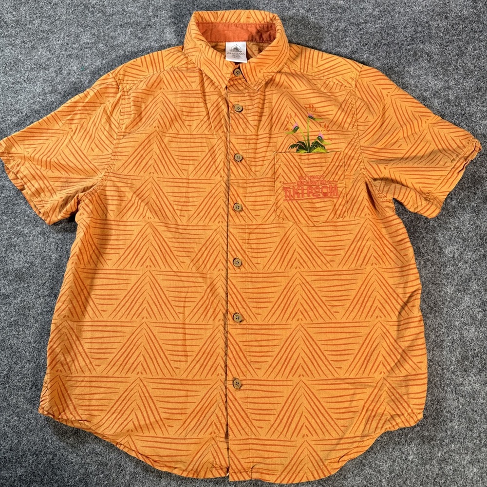 Disney Parks Button Up Shirt Men's XS Orange Enchanted Tiki Room